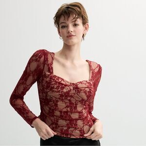 Elegant Red Lace Crop Top